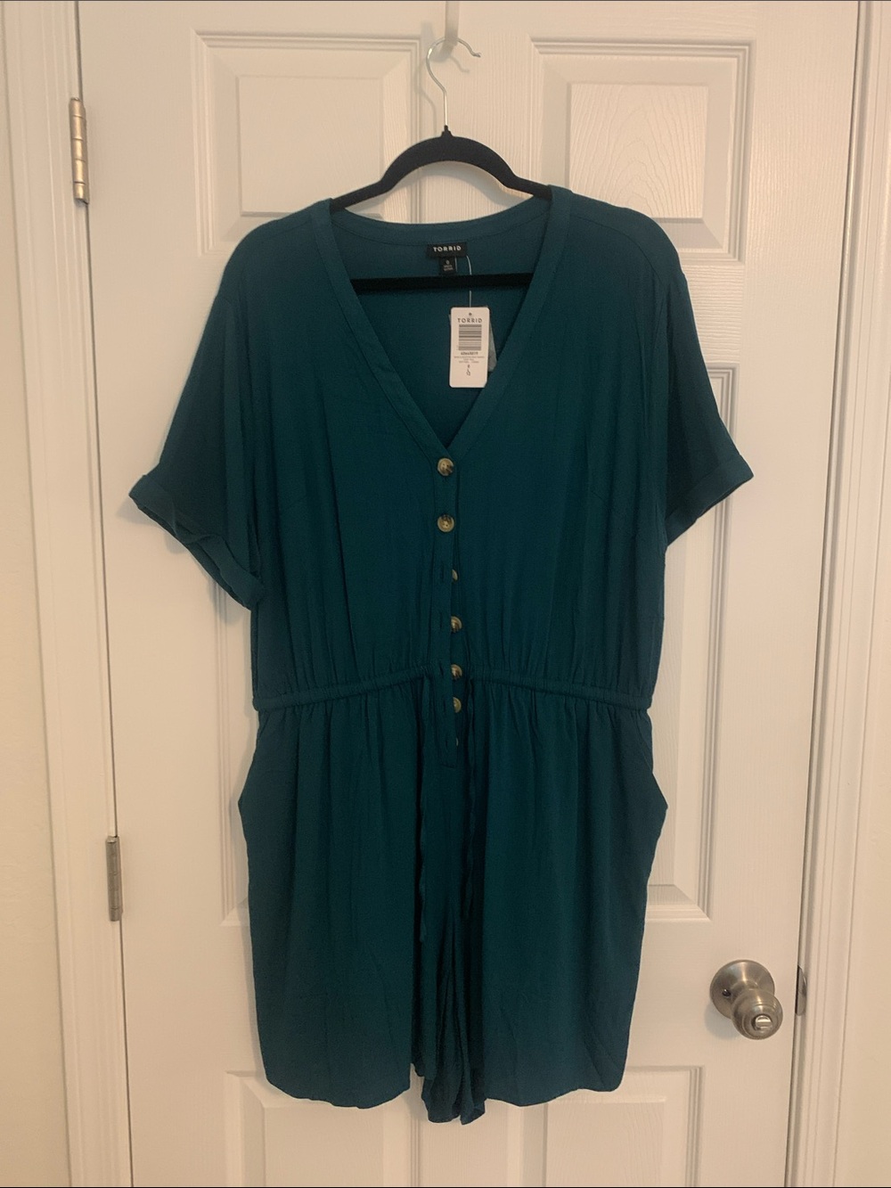 torrid Deep Teal V-Neck Button Romper
